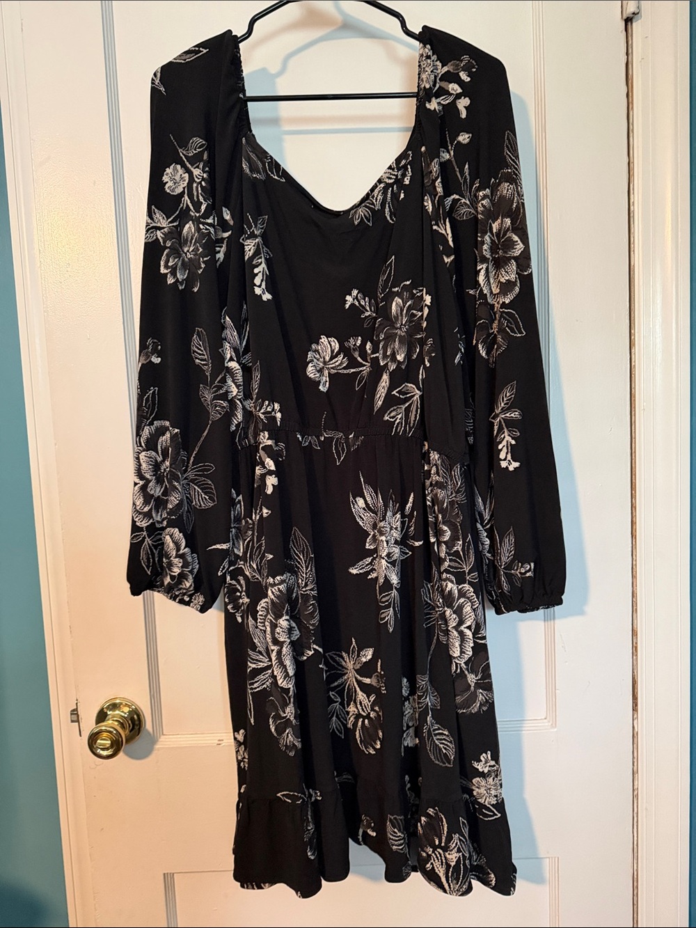 Maurices Black Floral Wrap Dress with White Floral Print size 3X - Picture 5 of 5